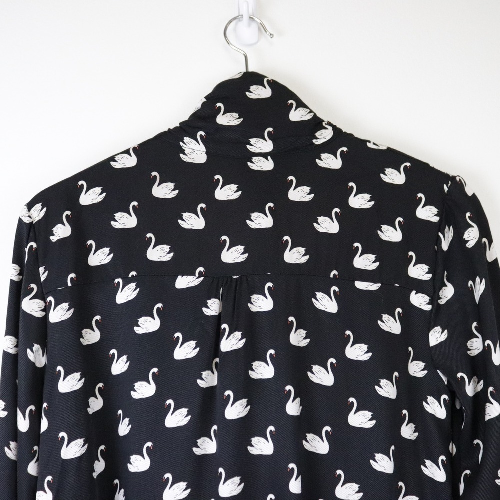Anthropologie Maeve Caroline Tie-Neck Mini Dress Swan Print Small - Picture 7 of 11